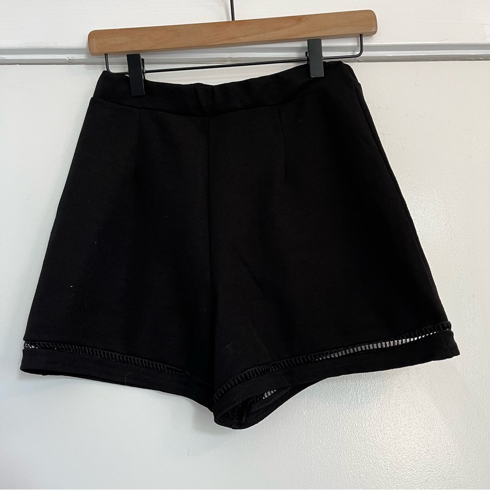 Boohoo Black High Waist shorts sheer lace insert detail size 6